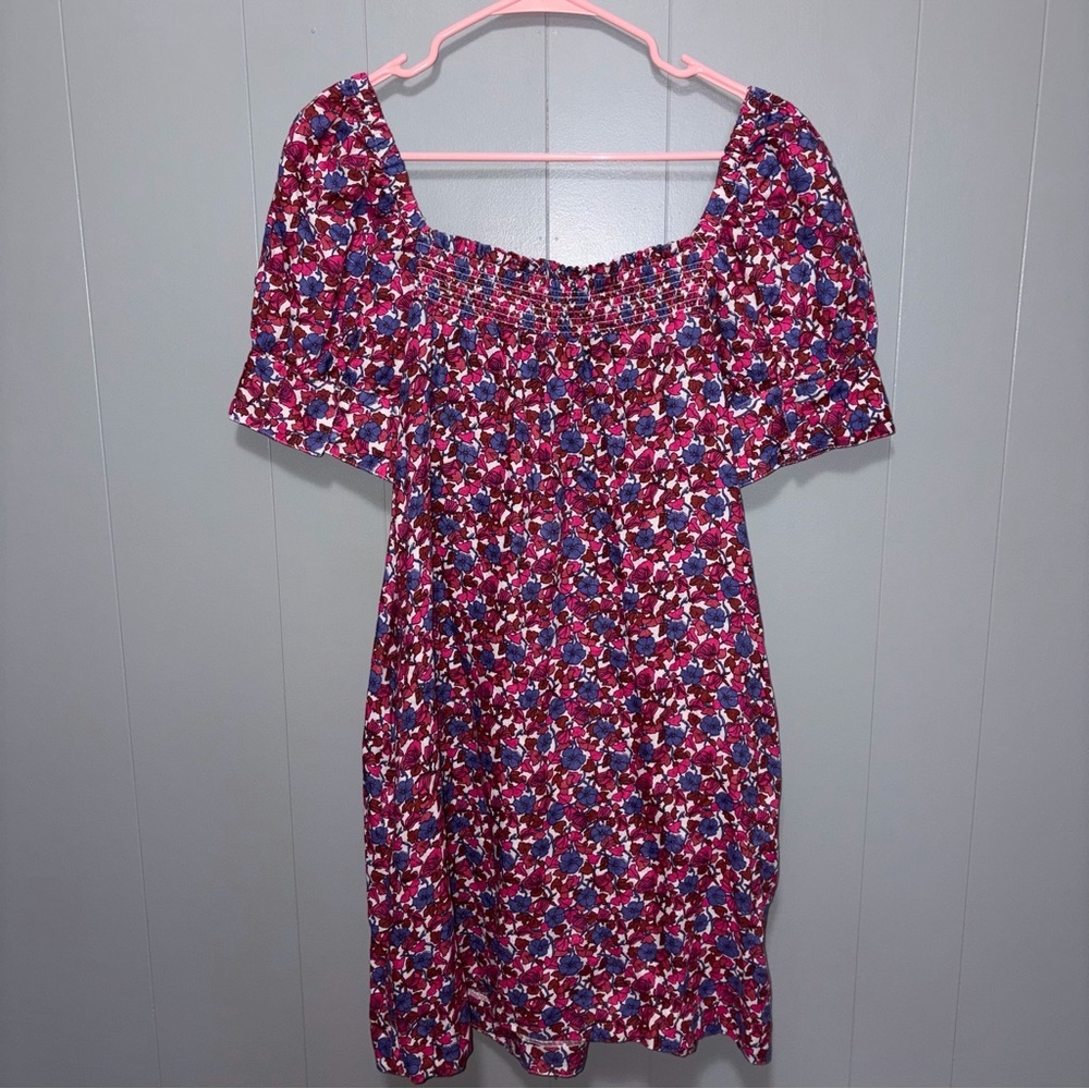 J. Crew Afternoon Puff Sleeve Short Sleeve Linen Dress in Berry Floral Medium - Picture 9 of 9
